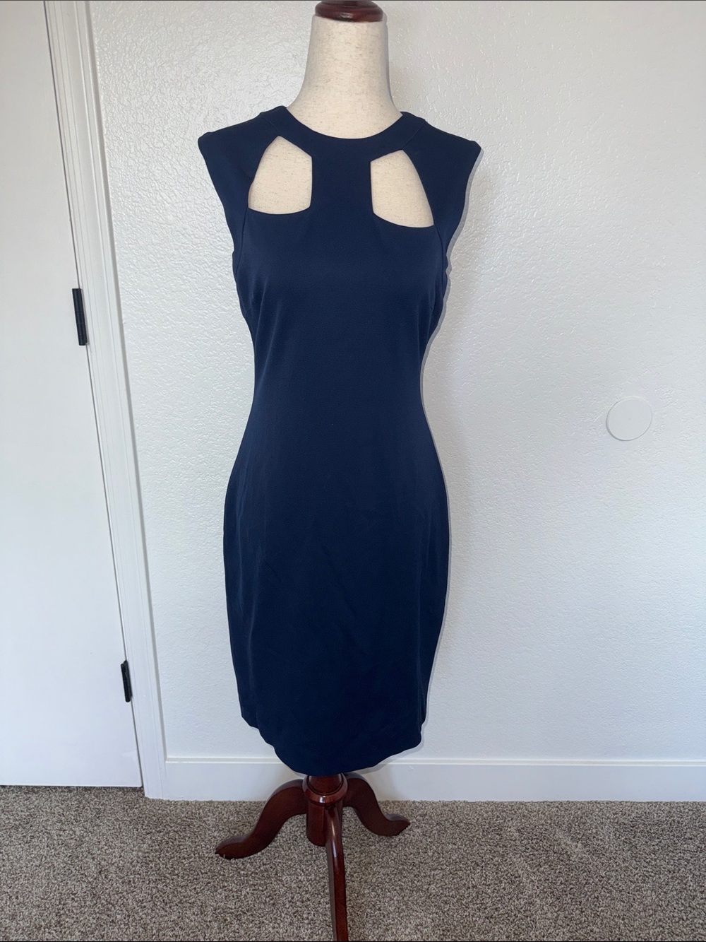 Cache Navy Blue Dress with Chest Cutouts and Gold Zipper Size 6